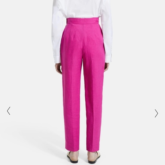 Theory Pleated Pant in Pure Linen Pop Fuchsia Pink size 12 - Picture 7 of 14